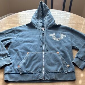 True Religion Blue Hoodie with Embroidered Logo. Unisex